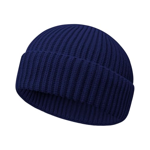 Wool Fisherman Beanies for Men Women Short Cuff Knit Beanie - color: Blue