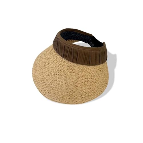 Sun Visor Hats for Women Wide Brim Straw Visors Womens Foldable Beach Visors Summer Packable Ponytail Beach Hat UPF50+ Khaki