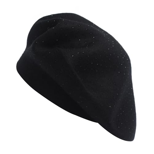 ZLYC Women French Beret Hat Reversible Solid Color Mosaic Warm Artist Cap - color: Black