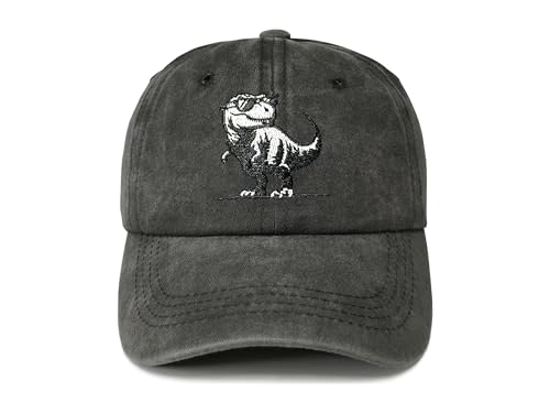 Embroidered Baseball Hats for Girls Boys - color: T-rex Dinosaur (Washed Black)