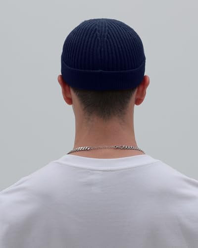 vidsel Thin Wool Fisherman Beanie for Men Short Knit Cuff Trawler Watch Hat - color: 1pcs-navy Blue