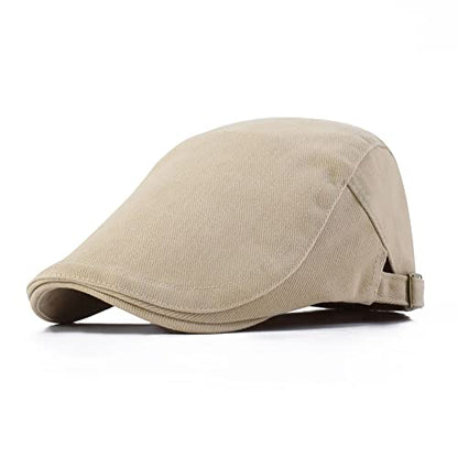 Magik Solid Cotton Gatsby Cap Men's Ivy Hat Golf Driving Flat Cabbie Newsboy Buckle - color: Khaki