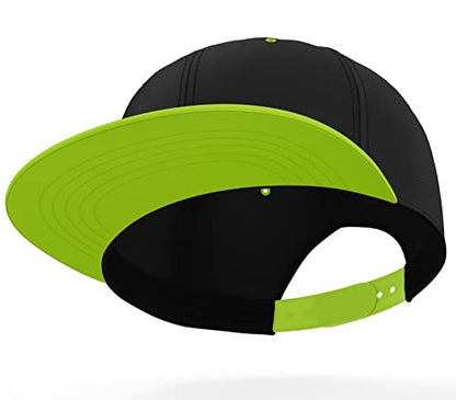 Daxton Classic Blank Snapback Flat Bill Visor Hat Cap One Size Adjustable Back - color: Black Lime