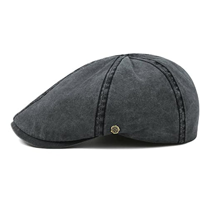 VOBOOM Cotton Flat Cabbie Hat Gatsby Ivy Irish Hunting Newsboy Cap - color: Washed Black
