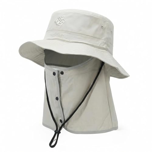Bucket Hat for Men Women,Waterproof Sun Hat UV Protection with Detachable Face Neck Flap for Outdoors - color: Grey