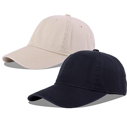 LANGZHEN Unisex Baseball Cap 100% Cotton Fits Men Women Washed Denim Adjustable Dad Hat - color: Black+khaki