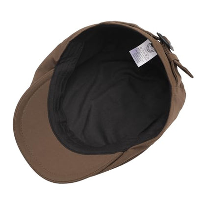 ZLYC Men Cotton Flat Cap Summer Scally Newsboy Beret Driver Hat - color: Button Decor Brown
