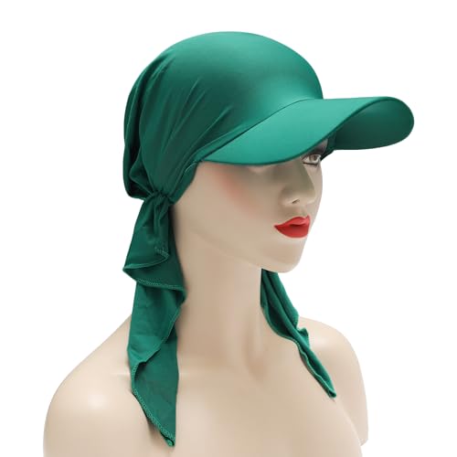 ZLYC Chemo Headwear for Women Brim Visor Head Scarf Pre Tied Headwraps Lightweight Skull Cap - color: Solid Green