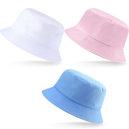 Zhanmai 3 Pcs XXL Bucke Large Oversize Hat for Woman - color: White, Pink and Sky Blue