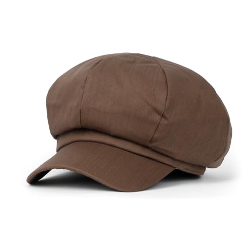 ililily Washed Cotton Newsboy Cabbie Cap Corduroy Duck Bill Flat Hunting Hat - color: Cotton Dark Brown