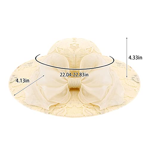 Haoohu Women's Church Derby Hat Wide Brim Bow Bucket Hat Wedding Dress Hat Fascinator Bridal Tea Party Hat - color: 03966leaf Beige