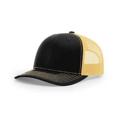 Richardson 112 Classic Six-Panel Adjustable Snapback Trucker Cap - color: Black/Vegas Gold