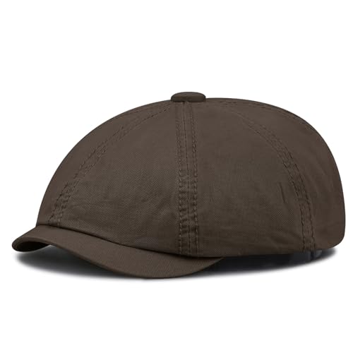 Clakllie Cotton Newsboy Cap Lightweight Short Brim Golf Flat Cap for Men Vintage Ivy Irish Hat Classic Gatsby Driving Beret - color: Cdus-dbl242-brown