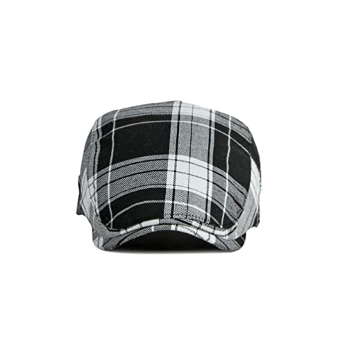 WITHMOONS Adjustable Colorful Plaid Flat Cap Newsboy Cabbie Gatsby Golf Beret Hat YZ30109 - color: Black
