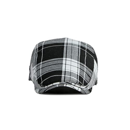 WITHMOONS Adjustable Colorful Plaid Flat Cap Newsboy Cabbie Gatsby Golf Beret Hat YZ30109 - color: Black