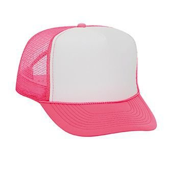 OTTO Neon Polyester Foam Front 5 Panel High Crown Mesh Back Trucker Hat - color: N.pnk/Wht/N.pnk