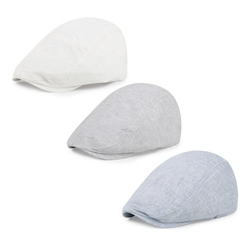 3Pcs Cotton Newsboy Hat for Men Cool Adjustable Flat Cap - color: Cm2-blue+darkgrey+white
