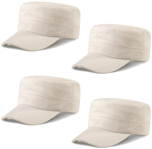 Glamorstar Unisex Cadet Army Hats 4 Pieces Military Flat Top Newsboy Cap - color: 4 Beige