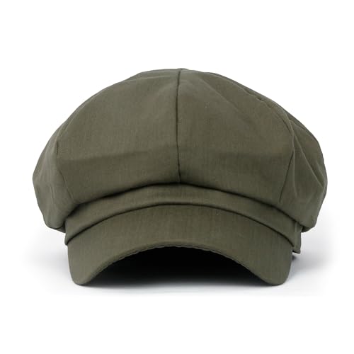 ililily Washed Cotton Newsboy Cabbie Cap Corduroy Duck Bill Flat Hunting Hat - color: Cotton Olive
