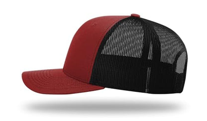 Richardson 112 Trucker Hat - Premium Blank Baseball Cap, Adjustable Snapback Hat - Structured Six Panel Richardson Blank Hats - color: Cardinal/Black