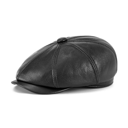VOBOOM Unisex 8 Panel Leather Newsboy Cap Gatsby Hat - color: Black, size: 7 1/2