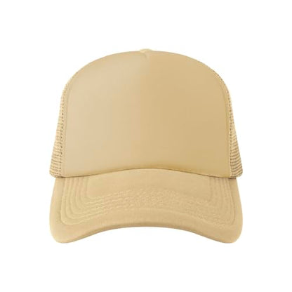 TOPTIE 5 Panel Foam Front Trucker Hat High Crown Mesh Back Snapback Cap - color: Beige