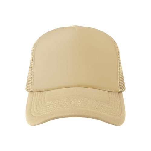 TOPTIE 5 Panel Foam Front Trucker Hat High Crown Mesh Back Snapback Cap - color: Beige