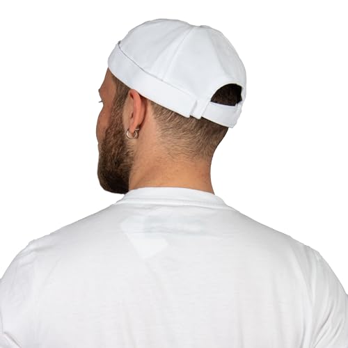 Cotton Docker Cap, Unisex Brimless Cap, Men Skull Cap, Brimless Beanie Hat, Men Women Cuffed Hat. - color: White