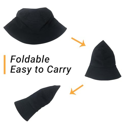 Bucket Hat for Men Women Cotton Sun Hats Unisex Packable Bucket Hats Summer Travel Beach Cap - color: Black/Beige(reversible), size: Small-Medium