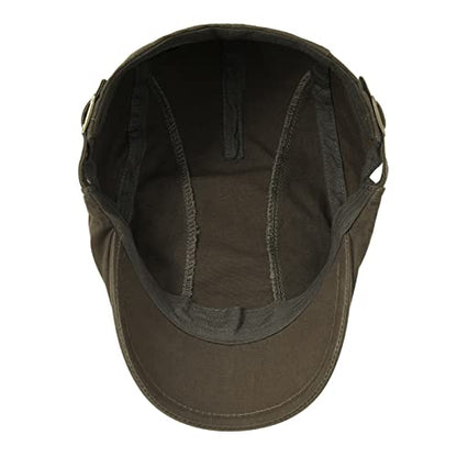 VOBOOM Men Cotton Newsboy Beret Hat Duckbill Buckle Cabbie Cap - color: Cotton-army Green