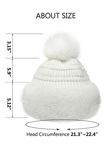 Soul Young Women's Faux Fur Hat Russian Cossack Knit Pompom Hat Ski Snow Cap for Winter Outdoor - color: White
