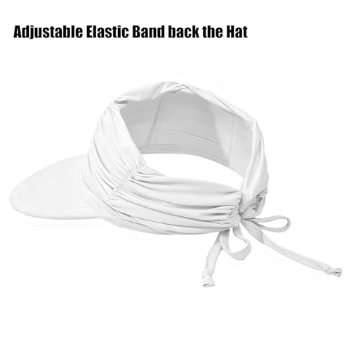 KXF Sun Visors Hat for Women Wide Brim Beach Hat Foldable Visor Hat Cap Ponytail Summer Packable UPF 50+ Adjustable Stretchy - color: White