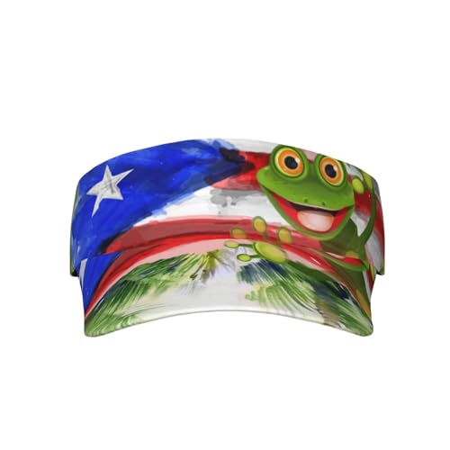 Puerto Rico Flag Sun Visors Hat Golf Tennis Visor for Women Men - Summer Wide Brim Ponytail Beach Hats Packable - color: Puerto Rico Tropical Frog