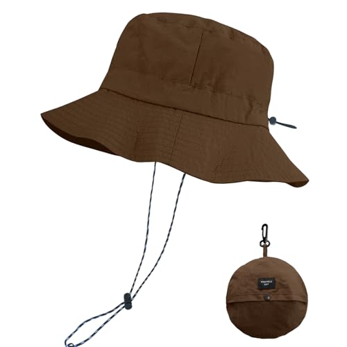 PFFY Packable Sun Bucket Hat for Men Women Outdoor UV Protection Sun Hats - color: Brown (More Loose)
