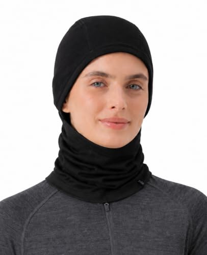 100% Merino Wool Balaclava Men Women Thermal Ski Mask Winter Face Mask - color: Black