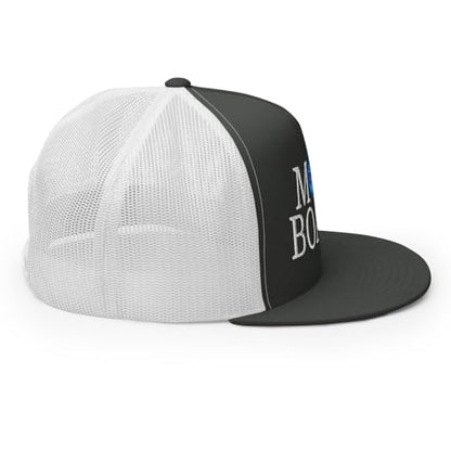 NX Motor Boatin Embroidered Flat Bill Trucker Hat High Crown Snapback Cap - color: Charcoal/ White