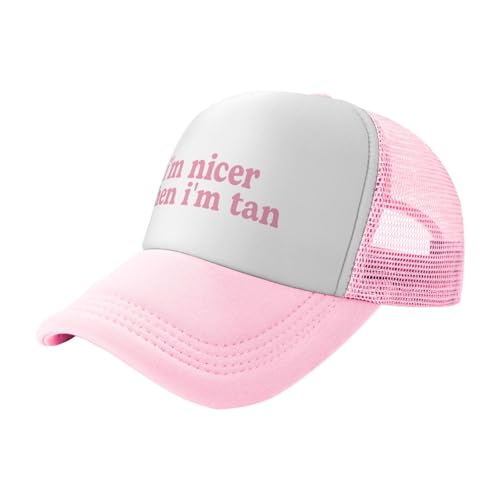 Funny Trucker Hats for Women Country Women's Trucker Hats Breathable Mesh Summer Caps Adjustable Pink Hats - color: I'm Nicer When I'm Tan