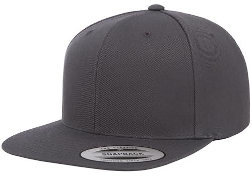 YP Classics 6089 Wool-Blended 6 Panel High Profile Flatbill Snapback Cap - color: Dark Grey