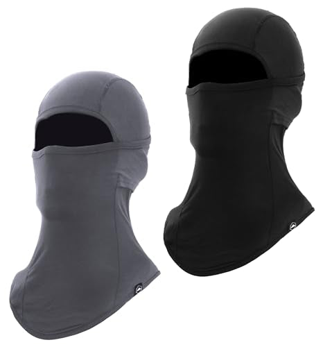 Tough Headwear Balaclava Ski Mask - Breathable Face Mask for Men - Flexible Hinge Full Face Cover - Windproof Motorcycle Gear - color: Black & Gray (2pcs)