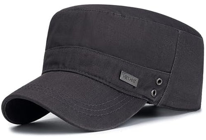 Cotton Military Caps for Men Women Unisex Flat Top Hat Adjustable Cadet Army Cap - color: Grey