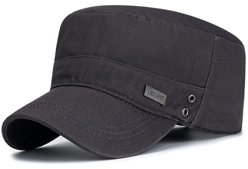 Cotton Military Caps for Men Women Unisex Flat Top Hat Adjustable Cadet Army Cap - color: Grey
