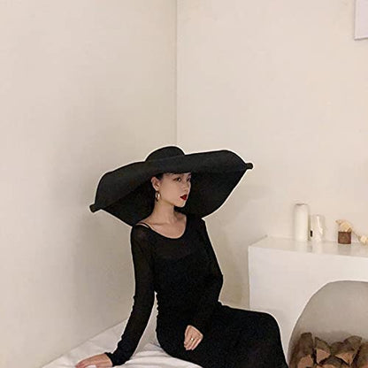 Oversized Beach Sun Hat for Women Foldable Large Wide Brim Hats Packable Roll up Floppy Cap Summer UV Protection Hat - color: Black