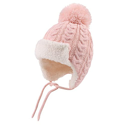 Peecabe Winter Kids Beanie Hat Baby Knitted Hats Fleece Earflap Toddler Cap - color: Pink, size: 2-5T