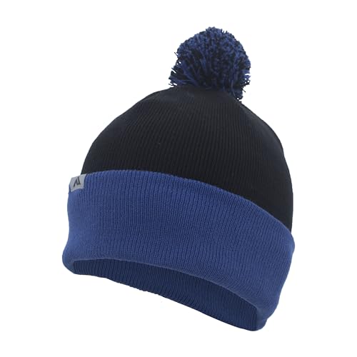 Pacific Headwear Unisex Adult Pacific Headwear Knit Fold Over Pom-pom Beanie - color: Black/Royal, size: One Size