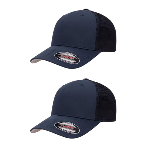 Flexfit 6511 Fitted Mid-Profile Stretchable Mesh Panels Trucker Cap - color: Dark Navy, size: Large-X-Large