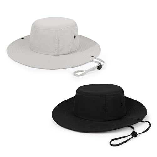 Wide Brim Sun Hats Waterproof Packable Bucket Hat UV Protection Summer Fishing Hat for Men and Women - color: Black+light Gray