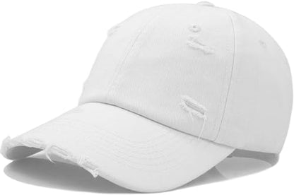 Distressed Baseball Cap for Men Women Cotton Dad Hat - color: White