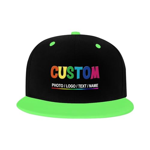 Custom Snapback Hats for Men Personalized Hip Hop Flat Bill Brim Baseball Cap Add Your Own Text Photo Logo - color: Dual Color - Green