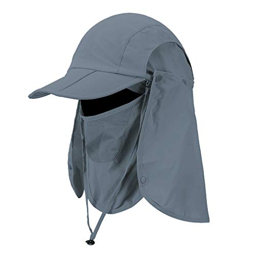 CRISTGEE Foldable Sun Cap, Fishing Hats, UPF 50+ Protection Caps with Face Mask Neck Flap - color: Dark Gray