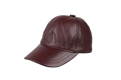 Genuine Leather Unisex Baseball Cap - color: Burgundy